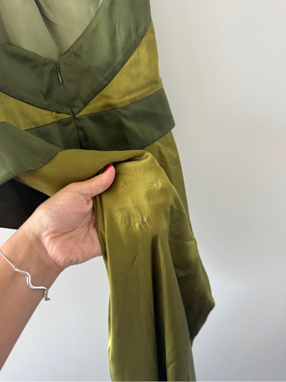 REFORMATION Jillian Silk Dress in Pear 2 - Picture 11 of 11